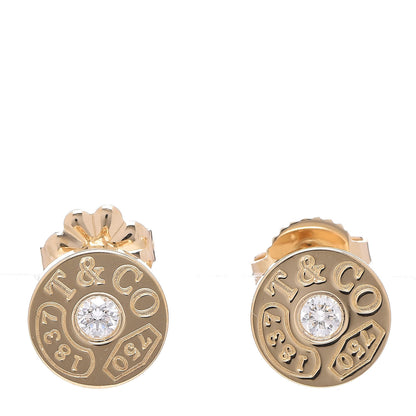 Tiffany 18K Yellow Gold Diamond 1837 Circle Earrings 1 of 4