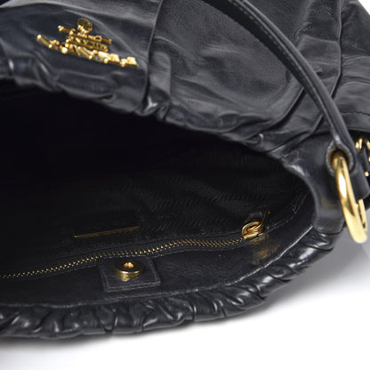 Prada Soft Calf Pleated Hobo Black 4 of 8
