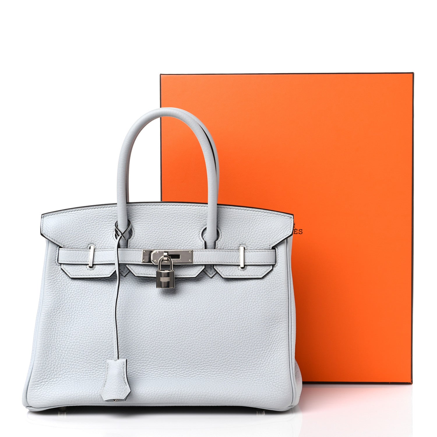 Hermes Taurillon Clemence Birkin 30 Bleu Pale 12 of 12