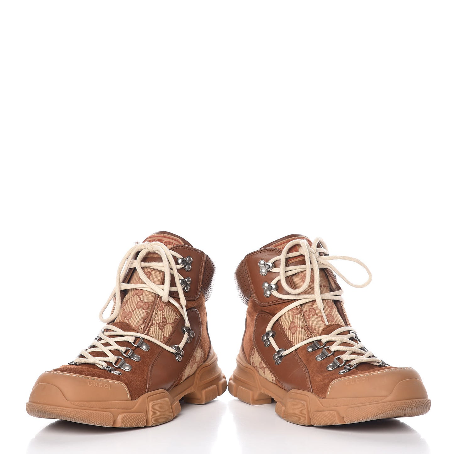X SEGA Suede Calfskin GG Monogram Mens Flashtrek High-Top Sneakers 8 New Cuir Beige Ruggine