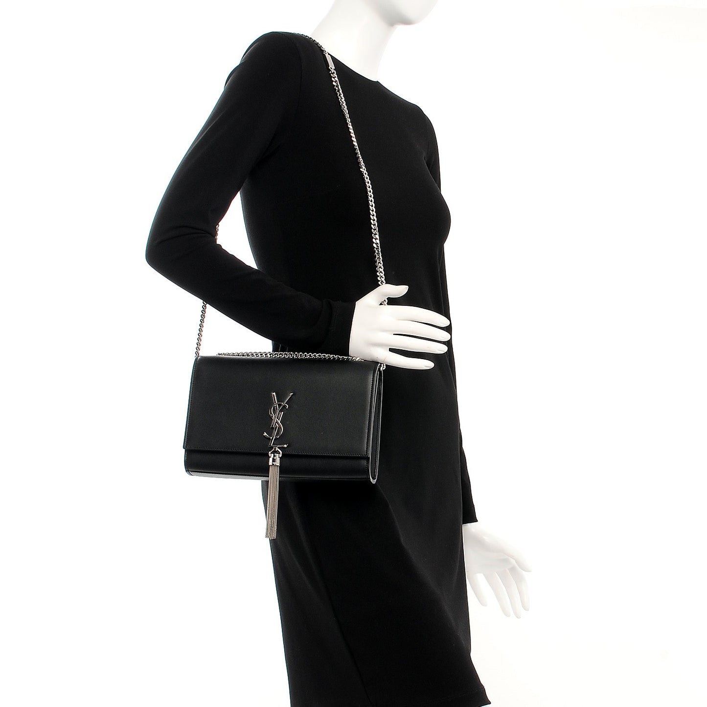 Smooth Calfskin Medium Classic Monogram Kate Tassel Satchel Black