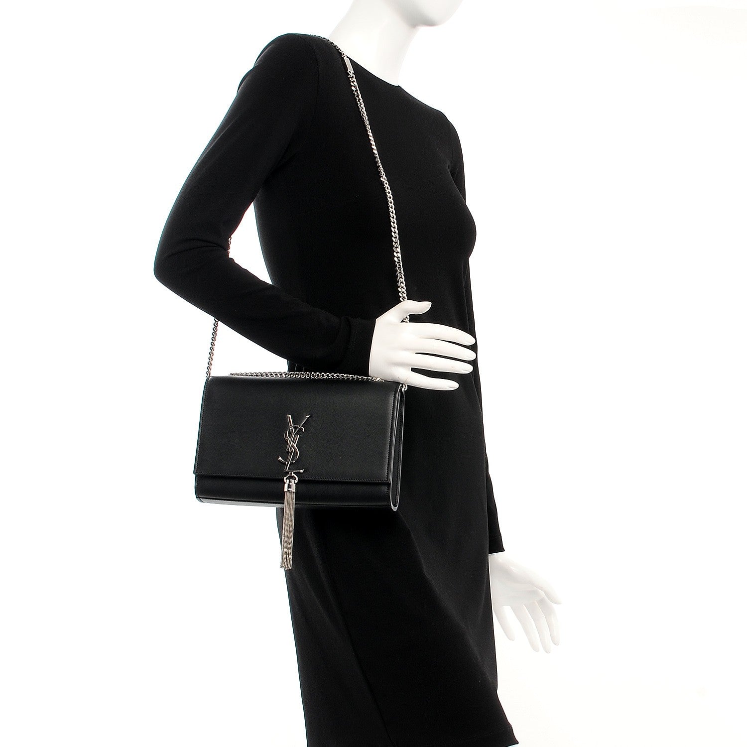 Saint Laurent Smooth Calfskin Medium Classic Monogram Kate Tassel Satchel Black 2 of 7