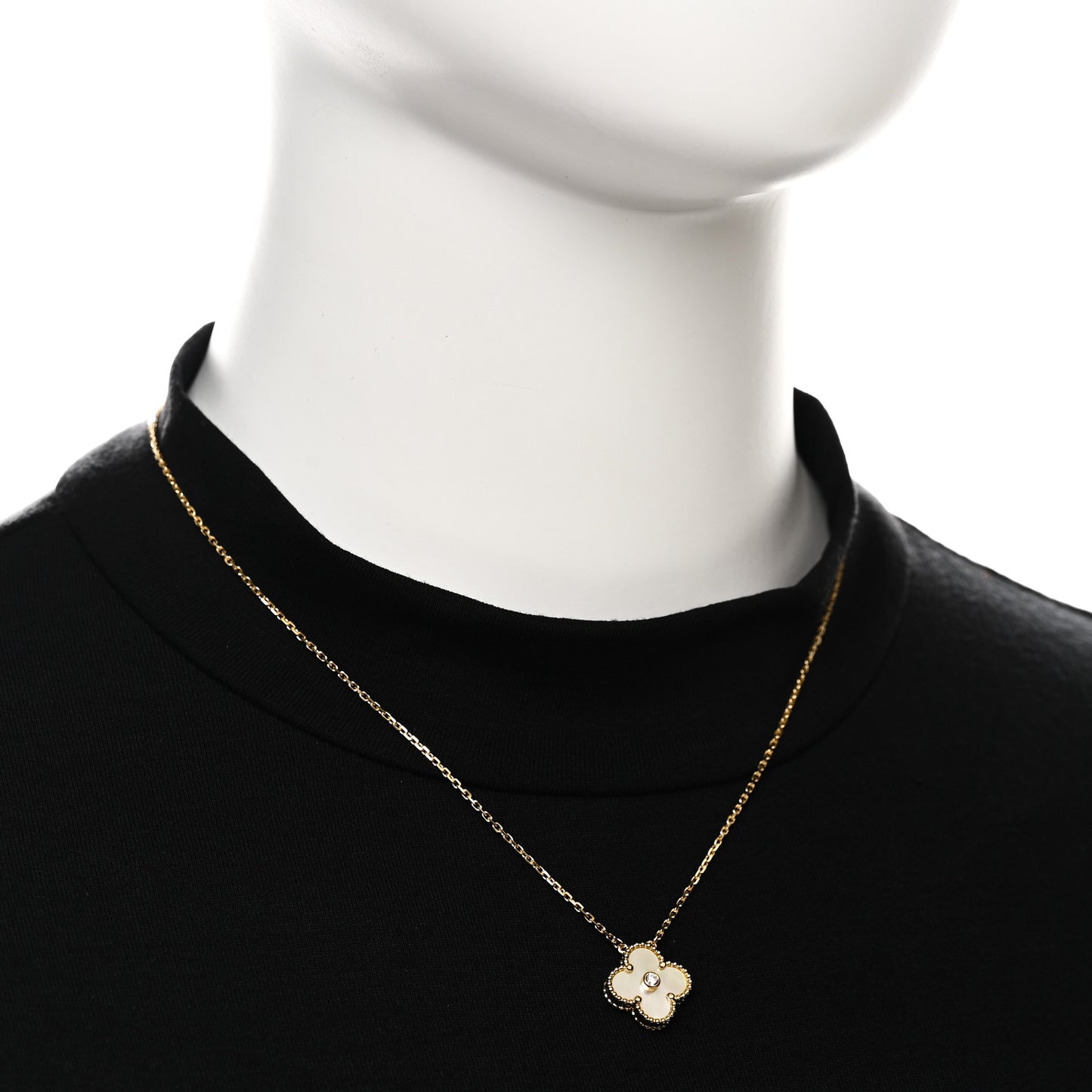 18K Yellow Gold Diamond Yellow Mother of Pearl Vintage Alhambra Pendant Necklace