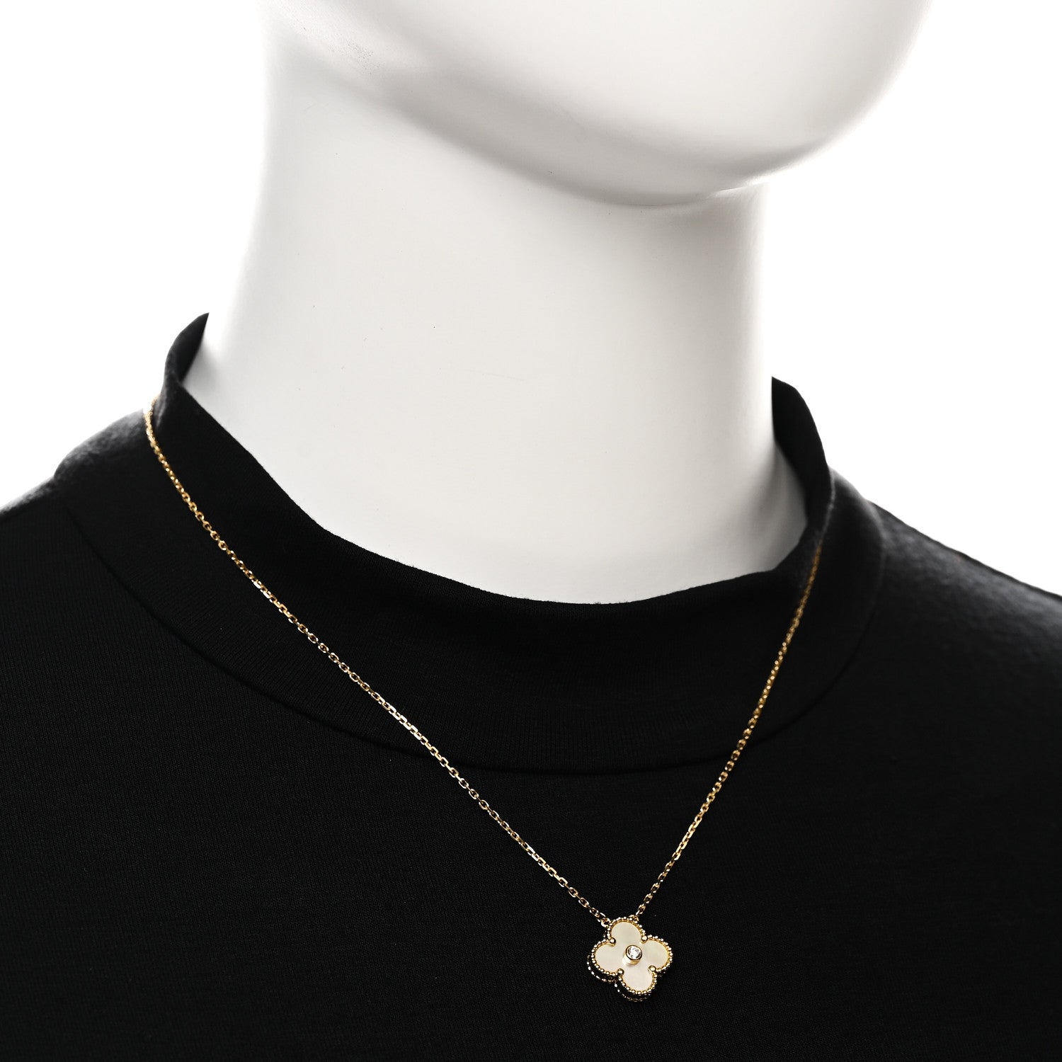 Van Cleef & Arpels 18K Yellow Gold Diamond Yellow Mother of Pearl Vintage Alhambra Pendant Necklace 2 of 7