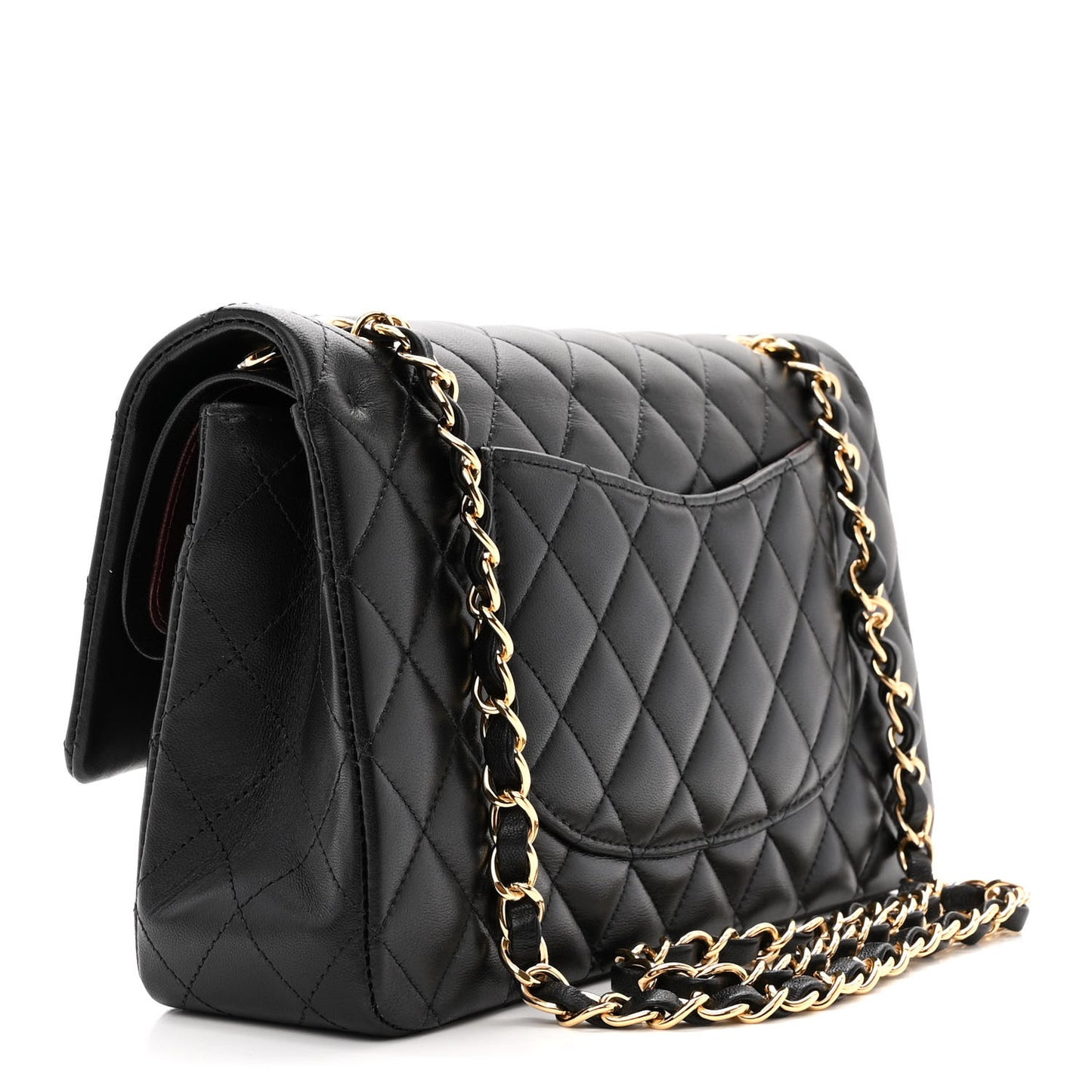 Lambskin Quilted Medium Double Flap Black