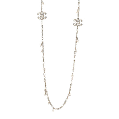 Chanel Pearl Crystal CC Long Necklace Light Gold 1 of 5