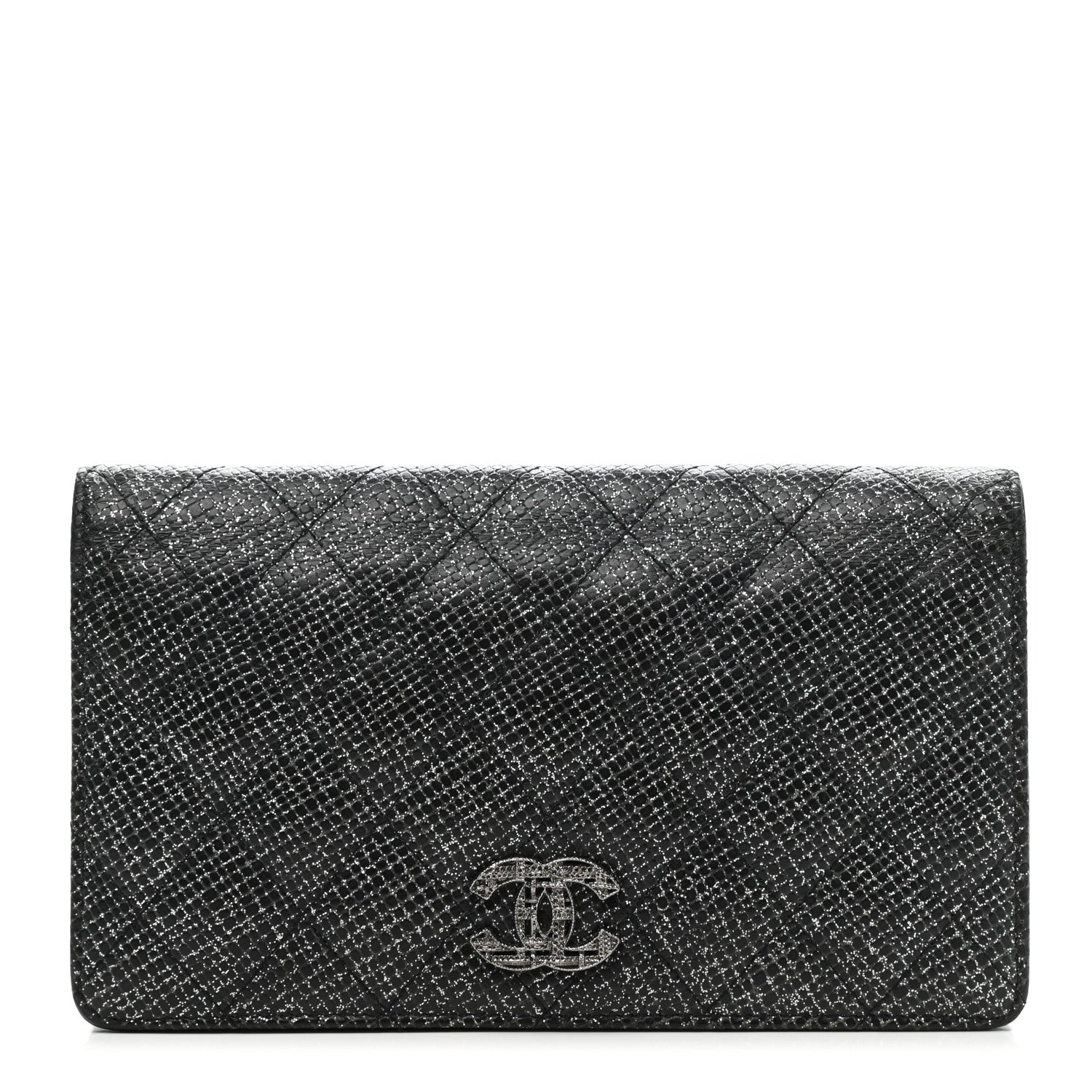 Chanel Glittered Calfskin Quilted Yen Wallet Black 1 of 10