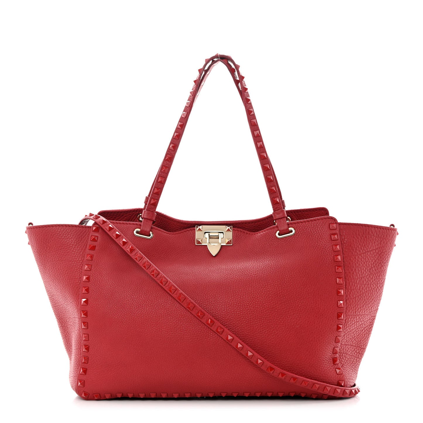 Vitello Monochrome Medium Rockstud Tote Rosso Valentino