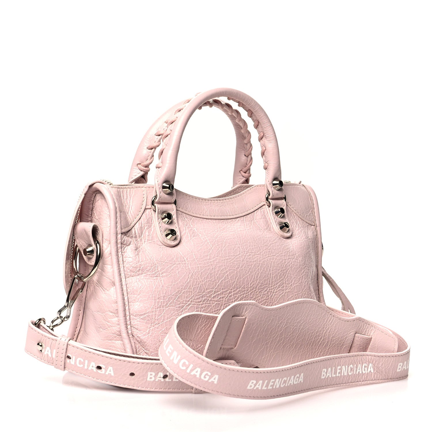 Balenciaga Agneau Classic Silver Hardware Mini City Logo Strap Light Rose White 2 of 9