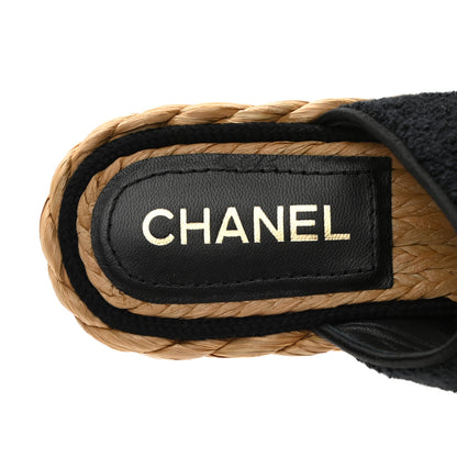 Chanel Terry Cloth Raffia CC Logo Thong Sandals 35 Black 7 of 9