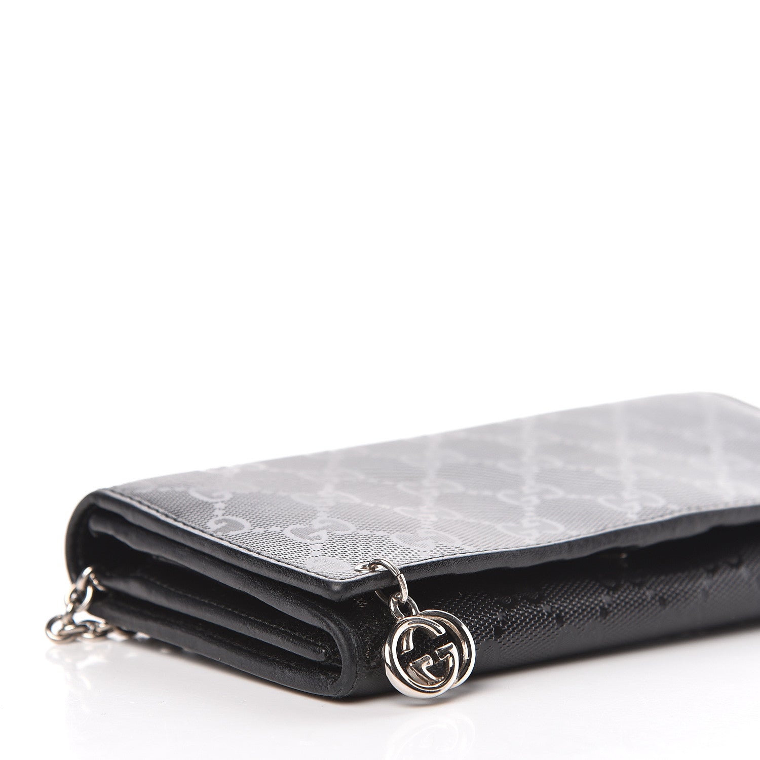 Gucci Imprime Monogram GG Pierce Chain Clutch Wallet Black 5 of 12