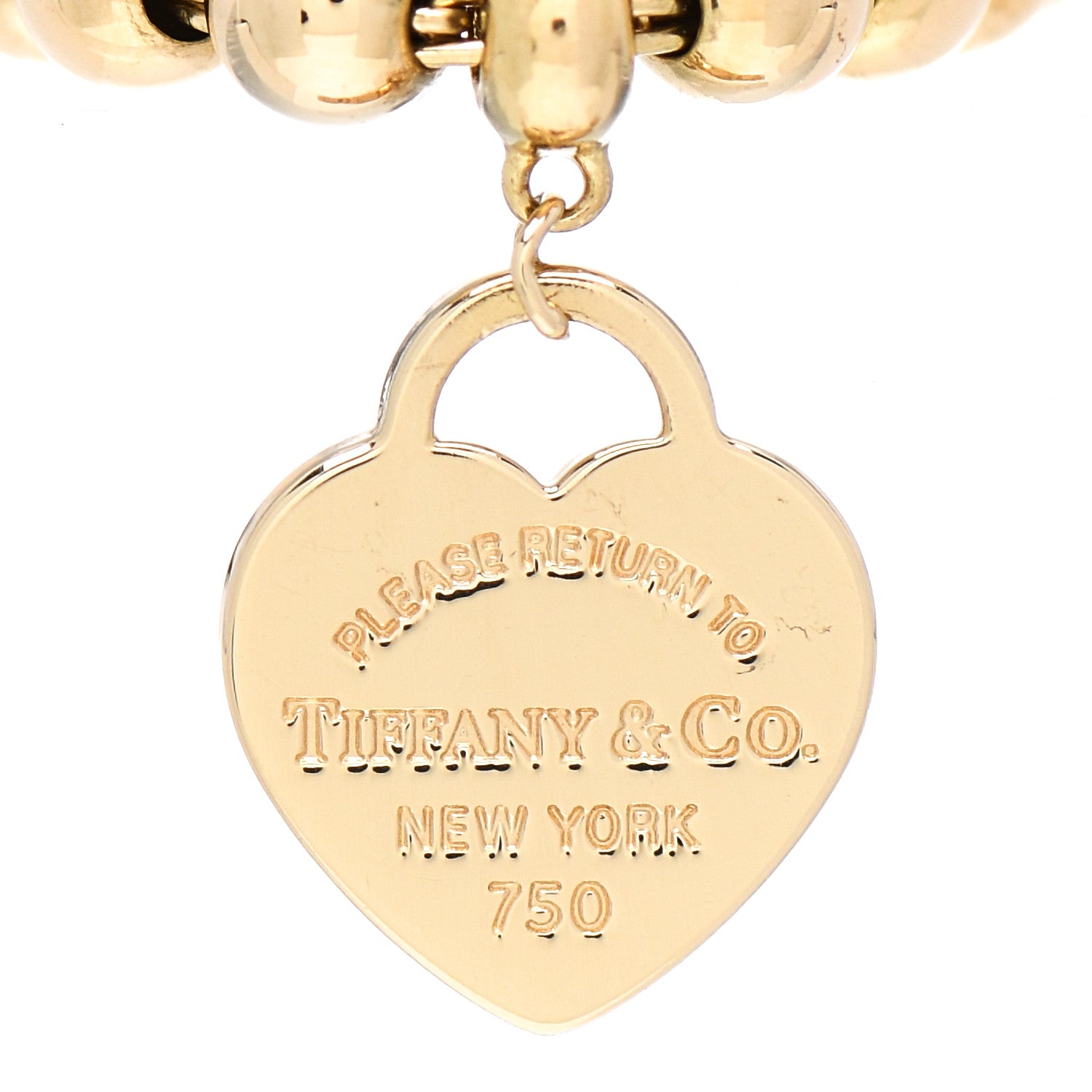 Tiffany 18K Yellow Gold 4mm Return To Tiffany Bead Heart Tag Bracelet 3 of 5