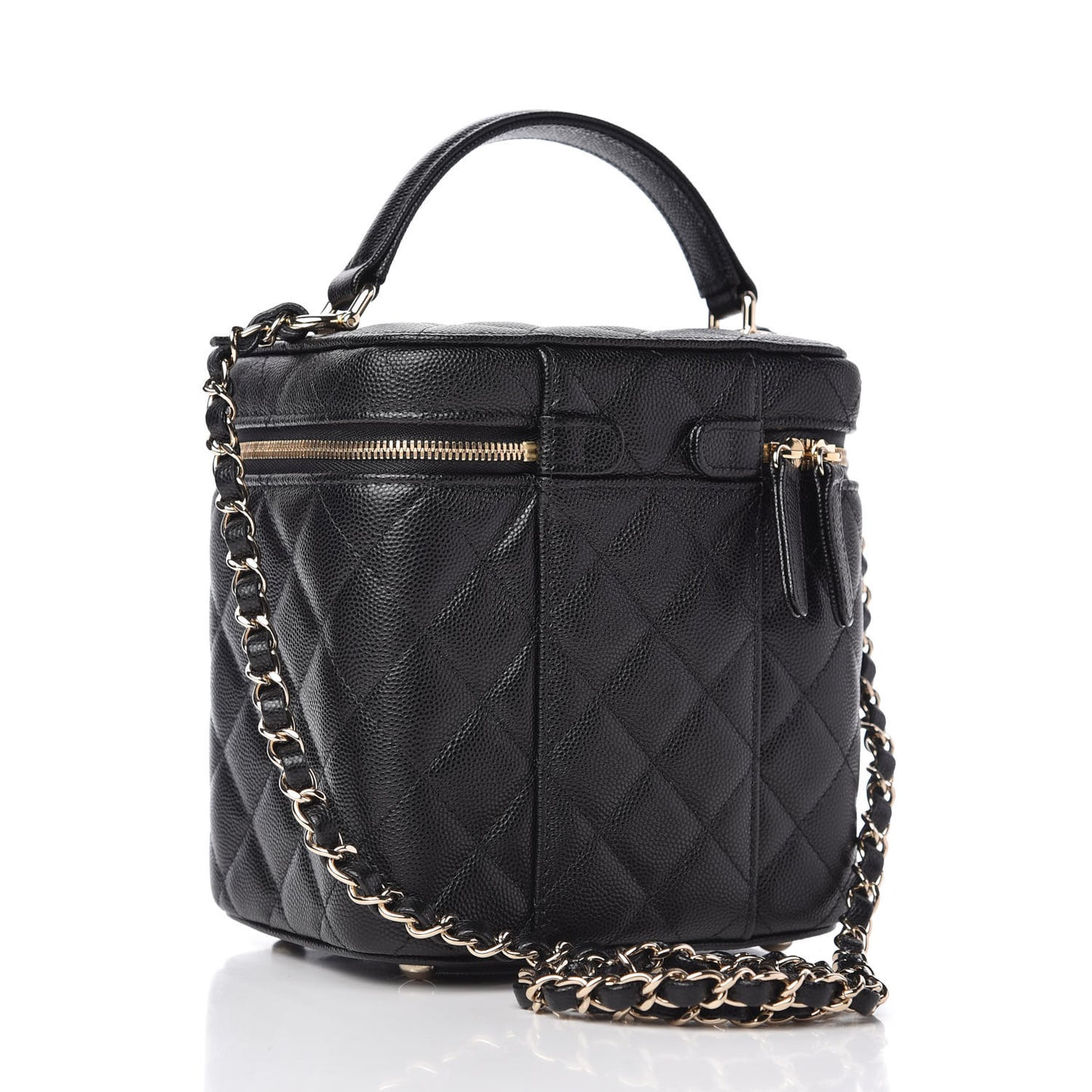 Caviar Quilted Small Top Handle Vanity Case With Chain Black
