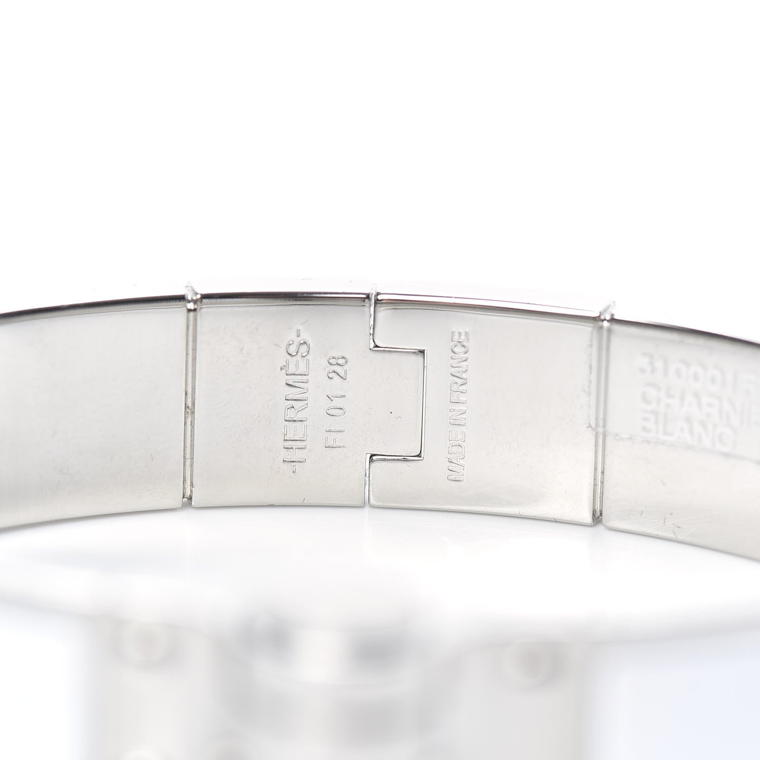 Hermes Enamel Charniere Uni Narrow Hinged Bracelet S White 5 of 6