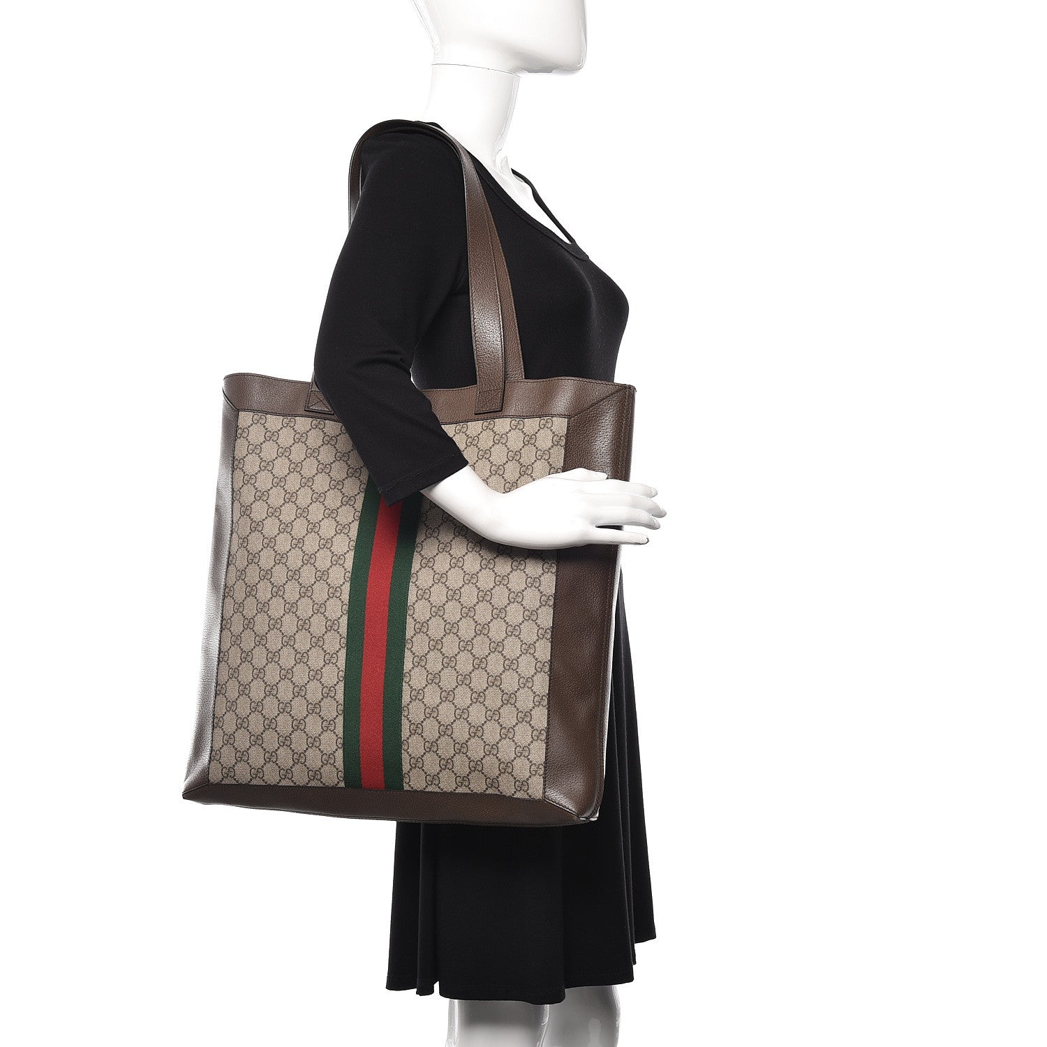 Gucci GG Supreme Monogram Web Large Ophidia Vertical Shopping Tote Brown 2 of 12
