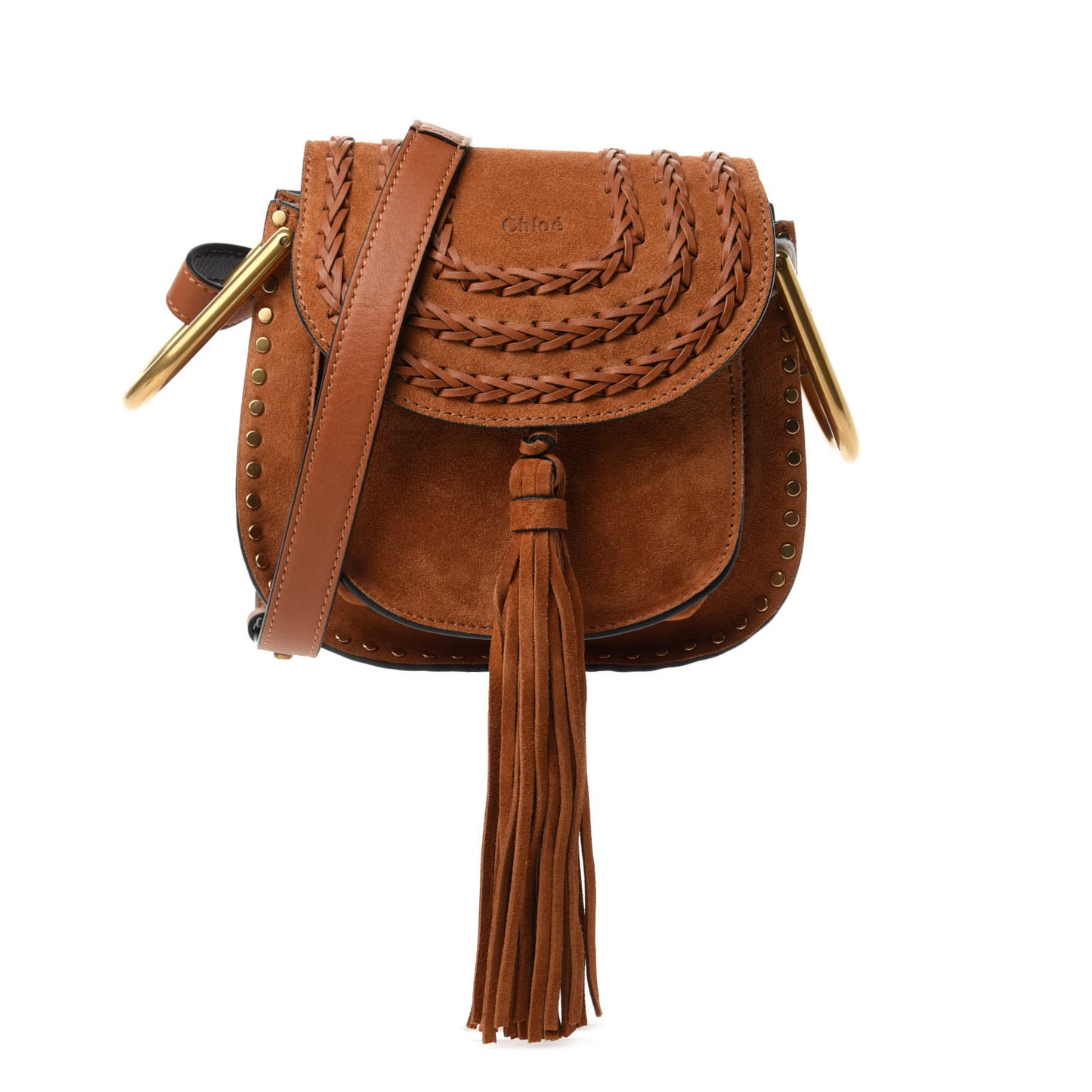 Suede Calfskin Braided Mini Hudson Shoulder Bag Caramel