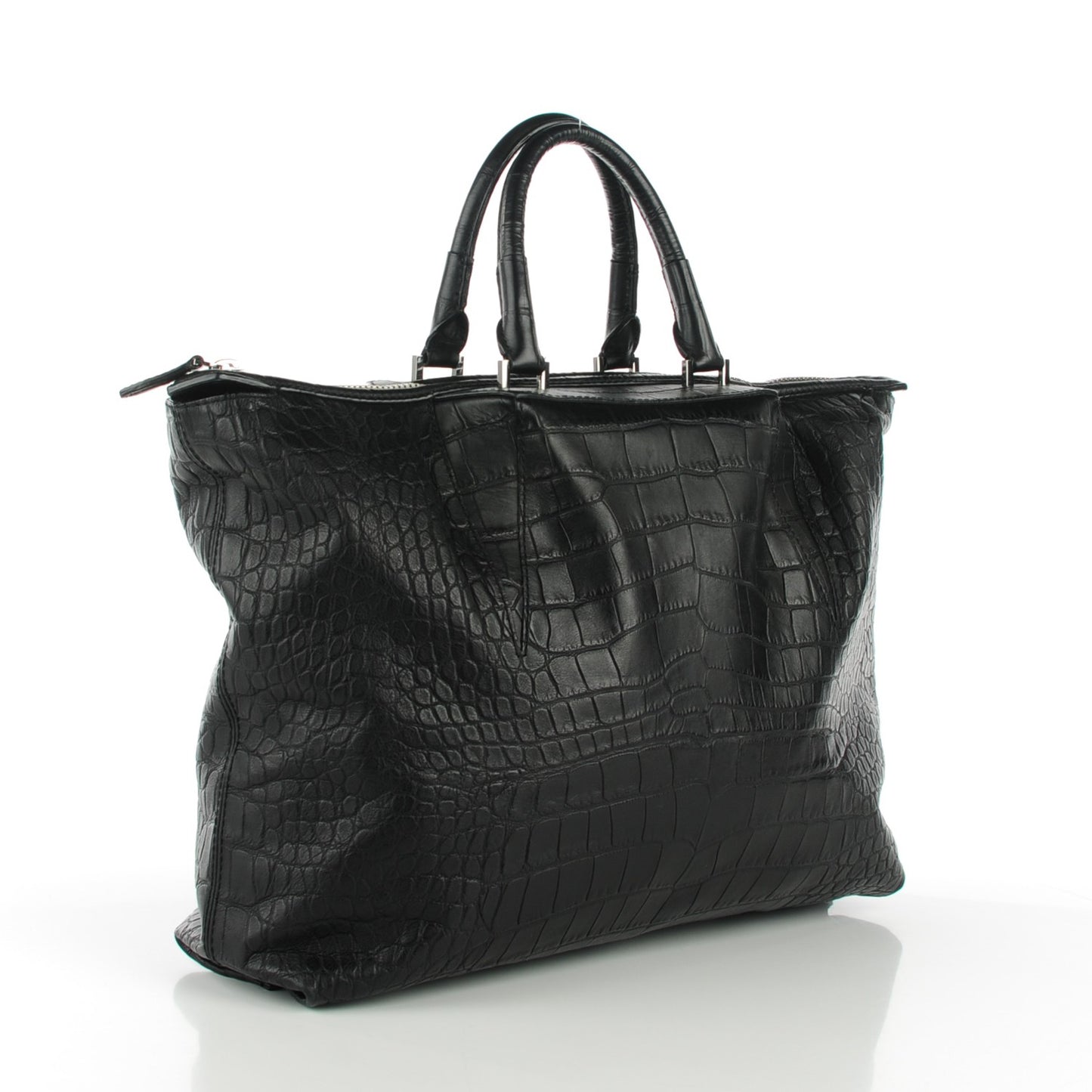 Calfskin Crocodile Embossed Small Liner Tote Black
