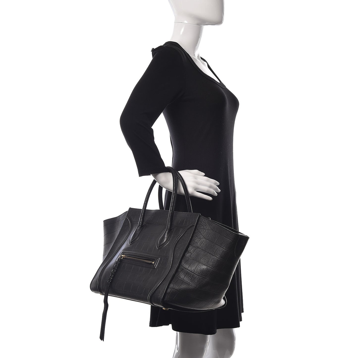 Crocodile Embossed Calfskin Medium Phantom Luggage Black