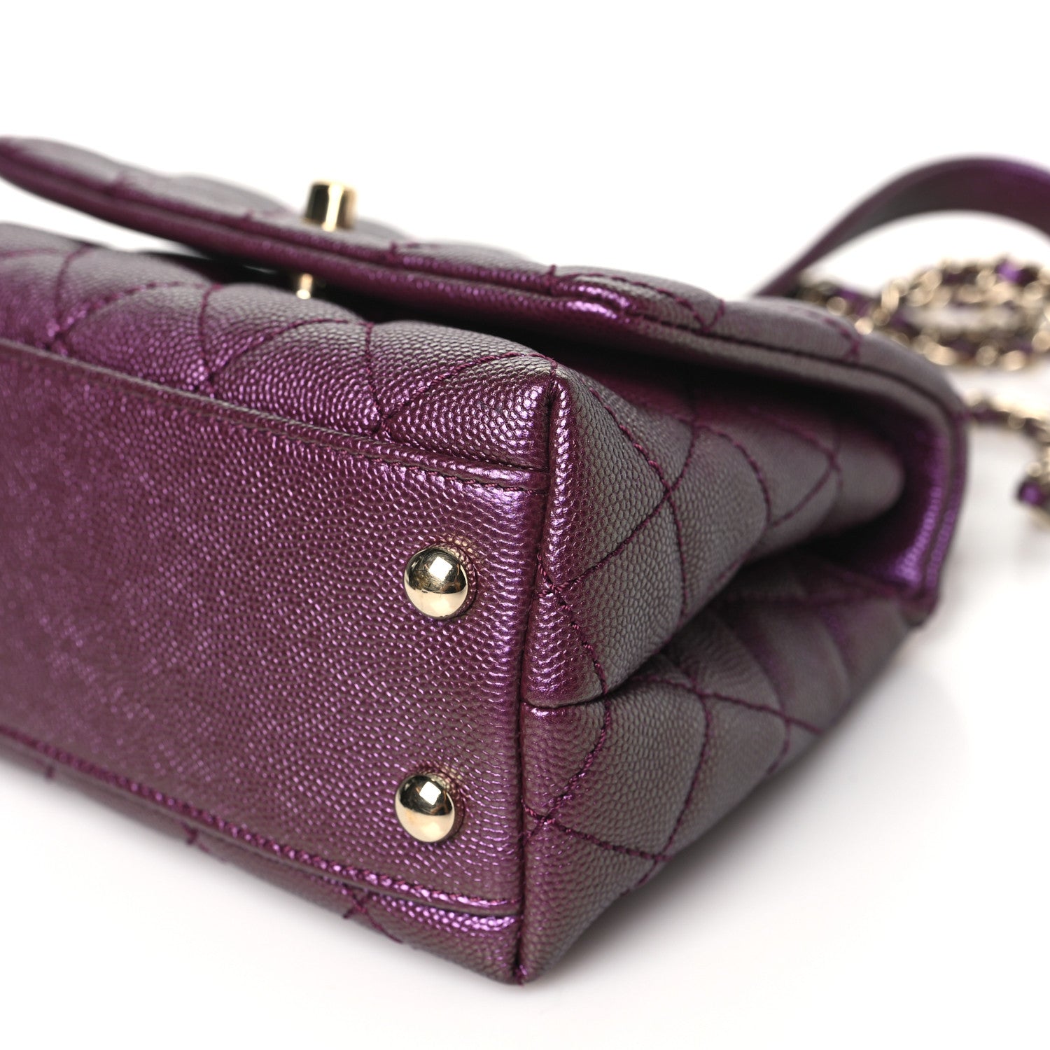 Chanel Iridescent Caviar Quilted Extra Mini Coco Handle Flap Purple 10 of 10