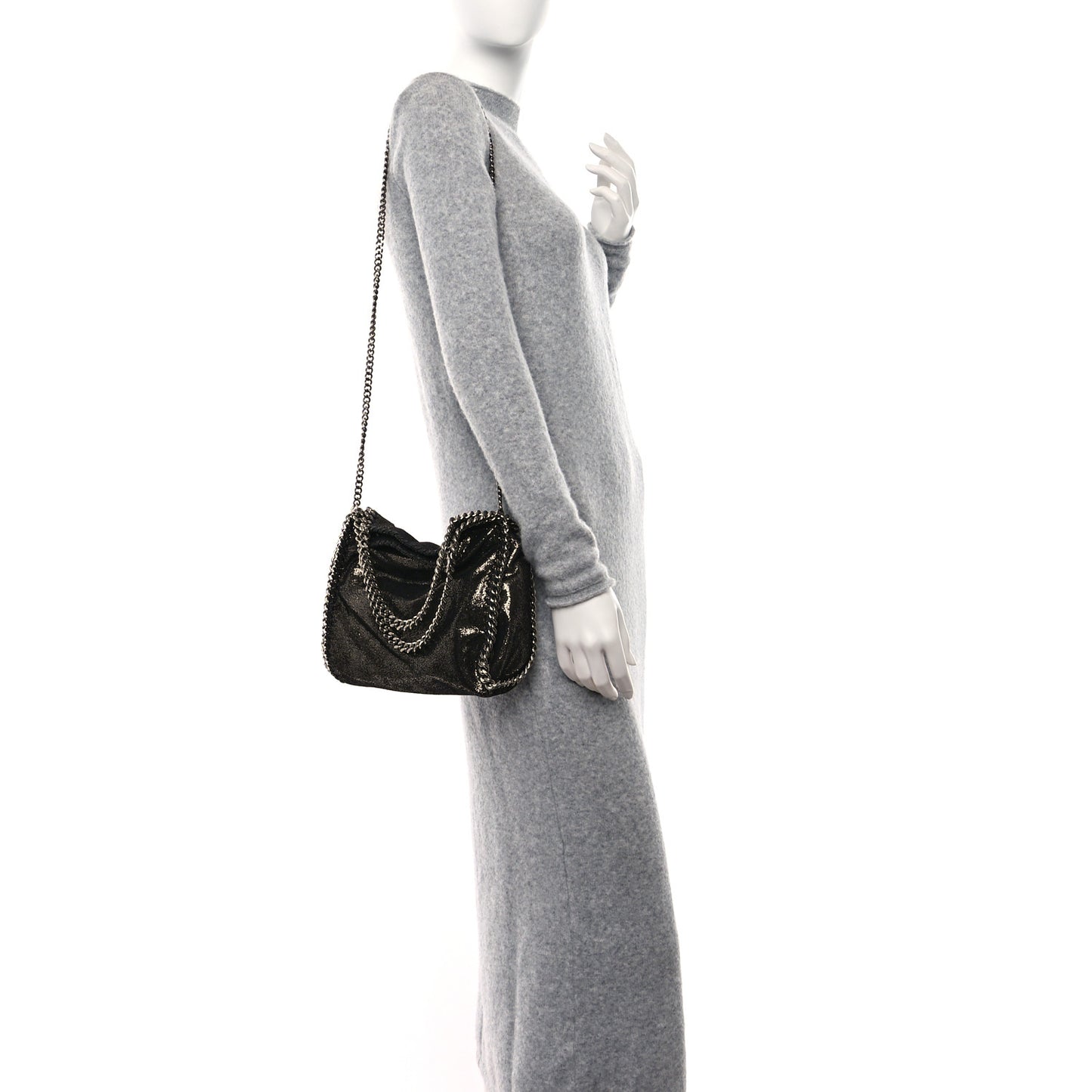 Chamois Shiny Dotted Mini Falabella Fold Over Tote Ruthenium