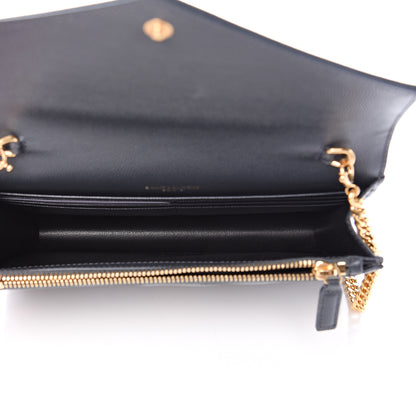 Saint Laurent Grain De Poudre Matelasse Chevron Monogram Envelope Chain Wallet Smog 4 of 10