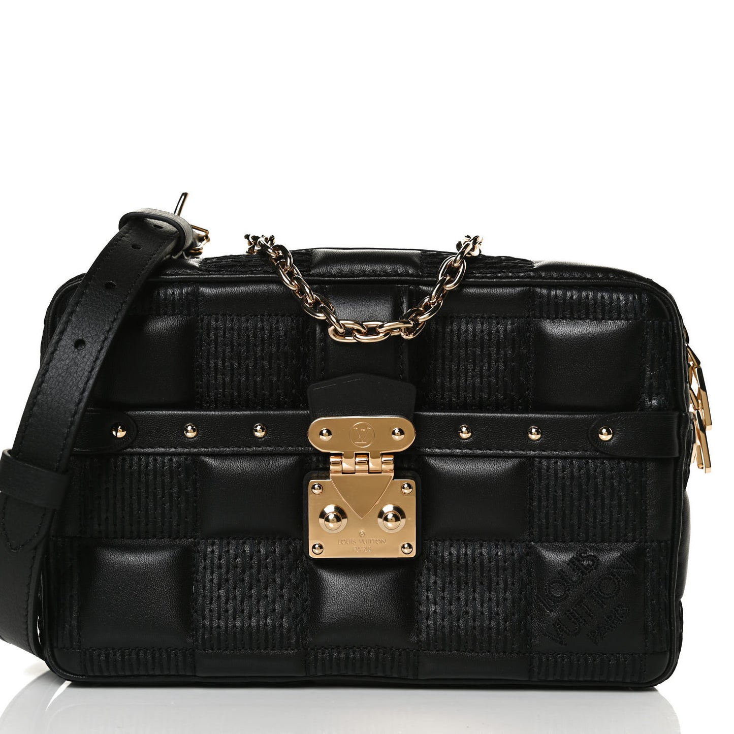 Lambskin Damier Quilt Troca PM Black