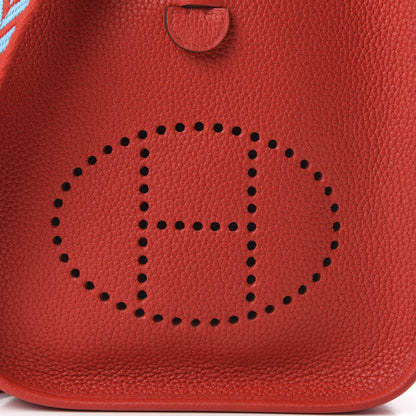 Hermes Taurillon Clemence Evelyne TPM Rouge De Coeur Bleu Du Nord 9 of 10