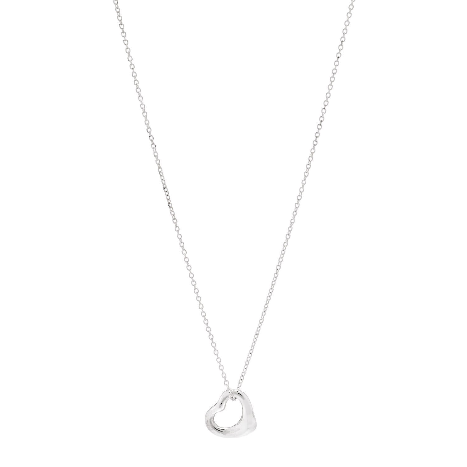 Tiffany Sterling Silver 14mm Elsa Peretti Open Heart Pendant Necklace 1 of 6