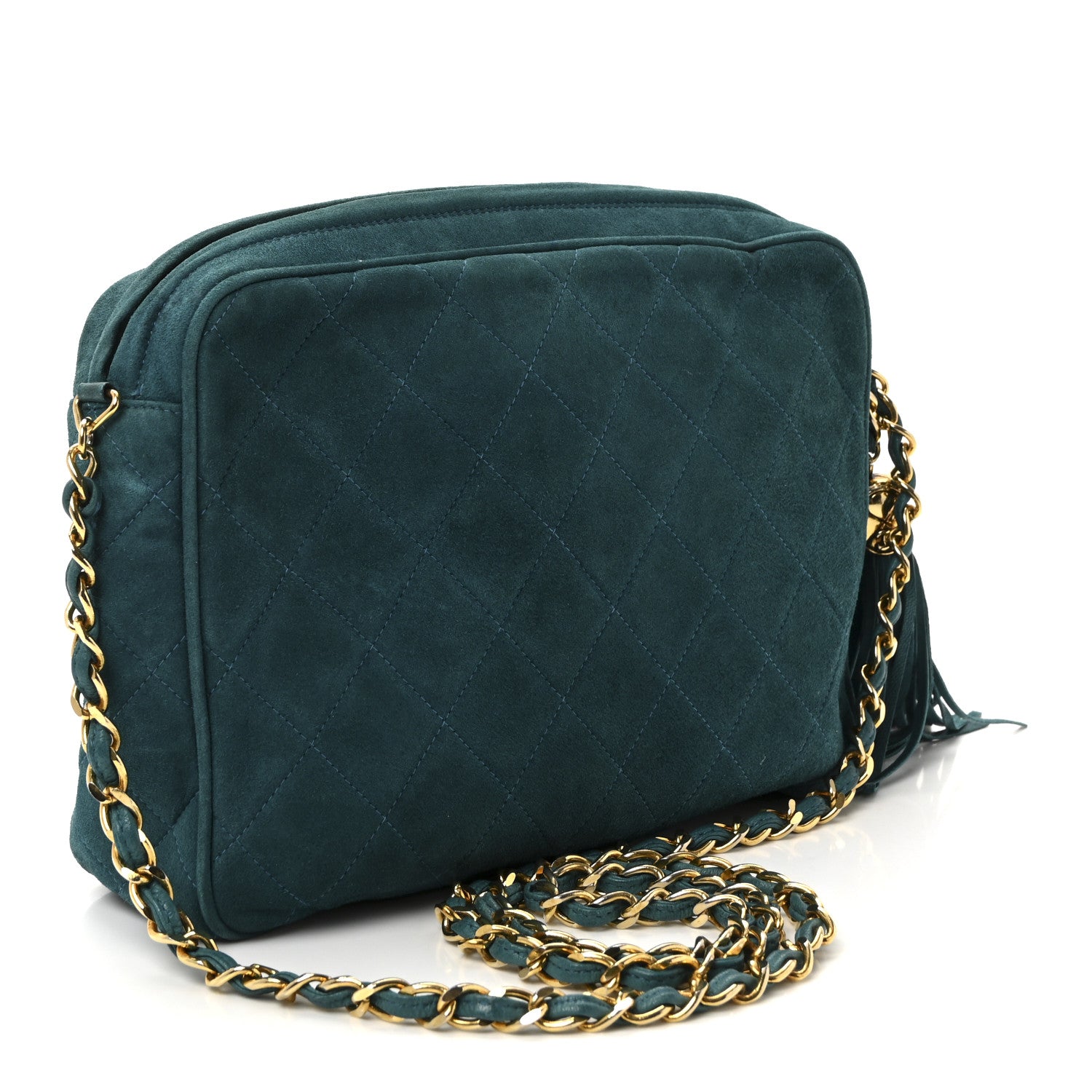Chanel Suede Quilted CC Tassel Camera Bag Blue 3 of 10