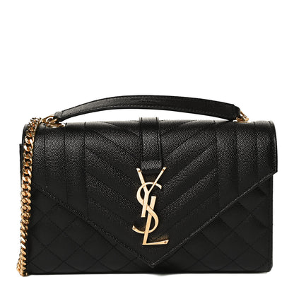 Saint Laurent Grain De Poudre Textured Mixed Matelasse Triquilt Small Monogram Satchel Black 1 of 10