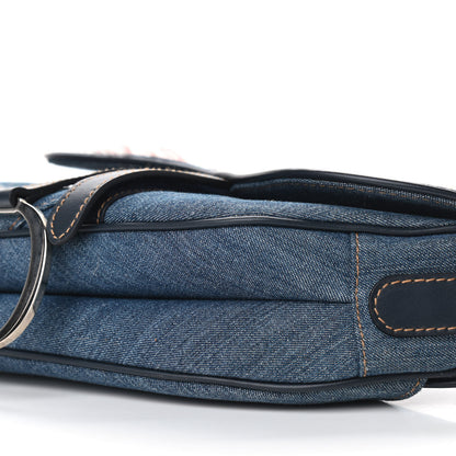 Christian Dior Denim Embroidered Saddle Bag Blue Multi 9 of 11