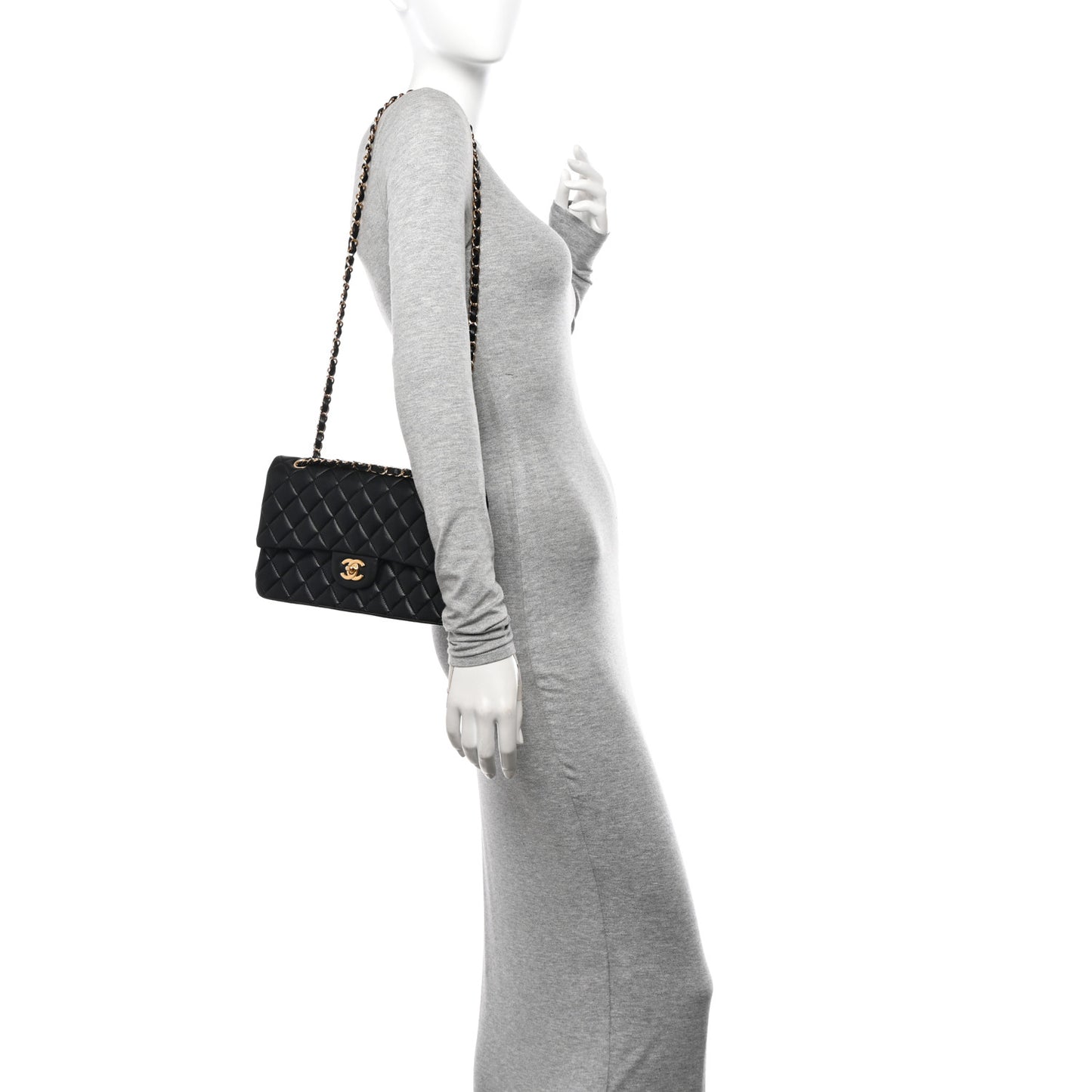 Lambskin Quilted Medium Double Flap Black