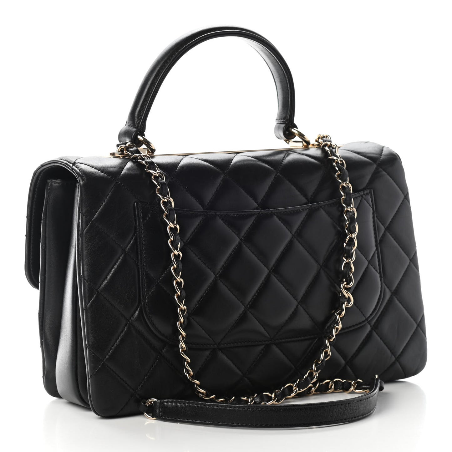 Lambskin Quilted Medium Trendy CC Flap Dual Handle Bag Black