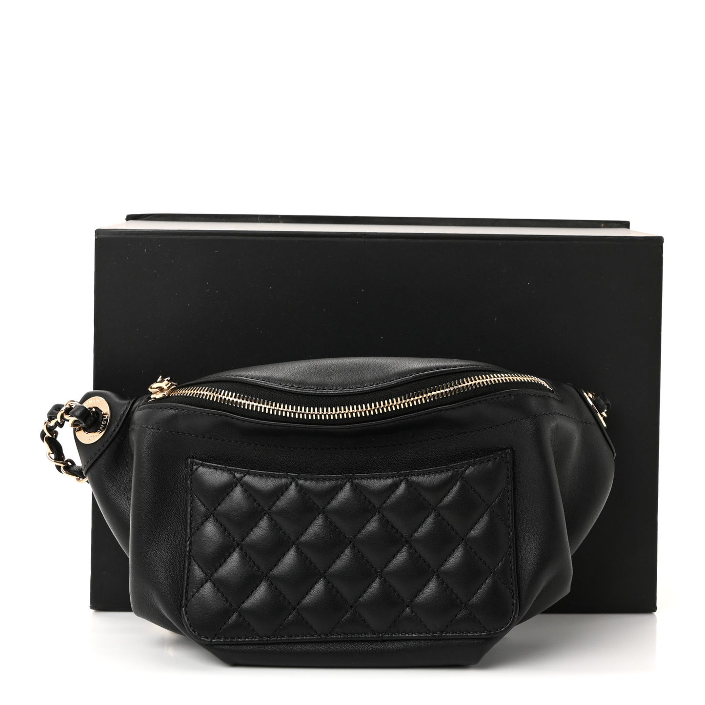 Lambskin Quilted Waist Bag Fanny Pack Black