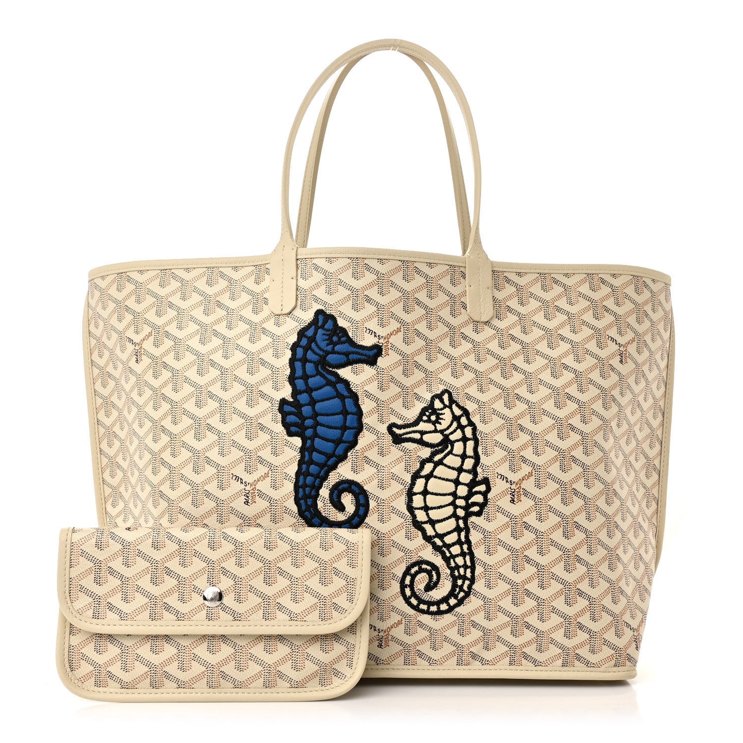 Goyardine Embroidered Seahorse Reversible Anjou PM Sand