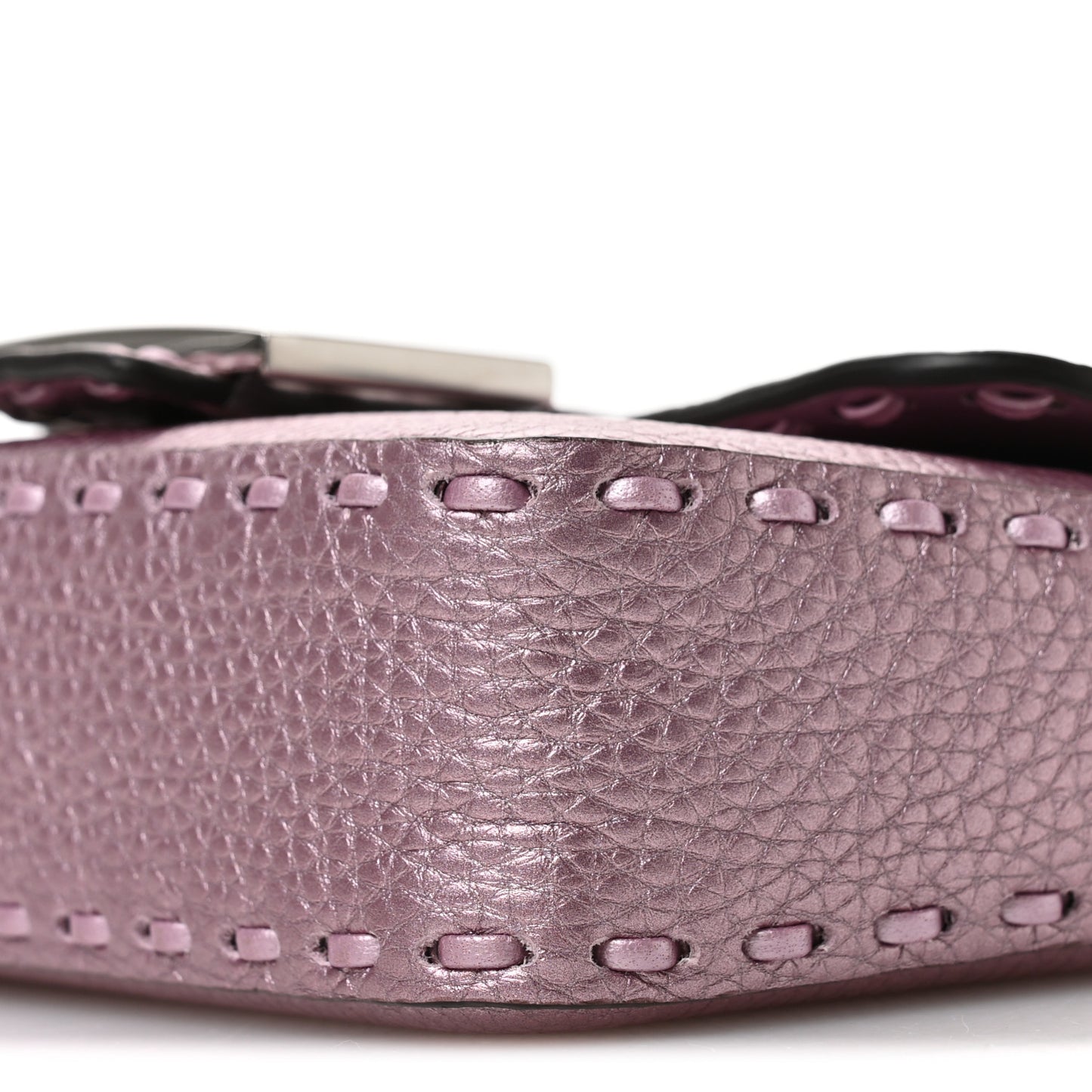 Metallic Cuoio Roma Sellerissima Nappa Sintetica Tape Stitch Mini Baguette Rosa Placca Argento