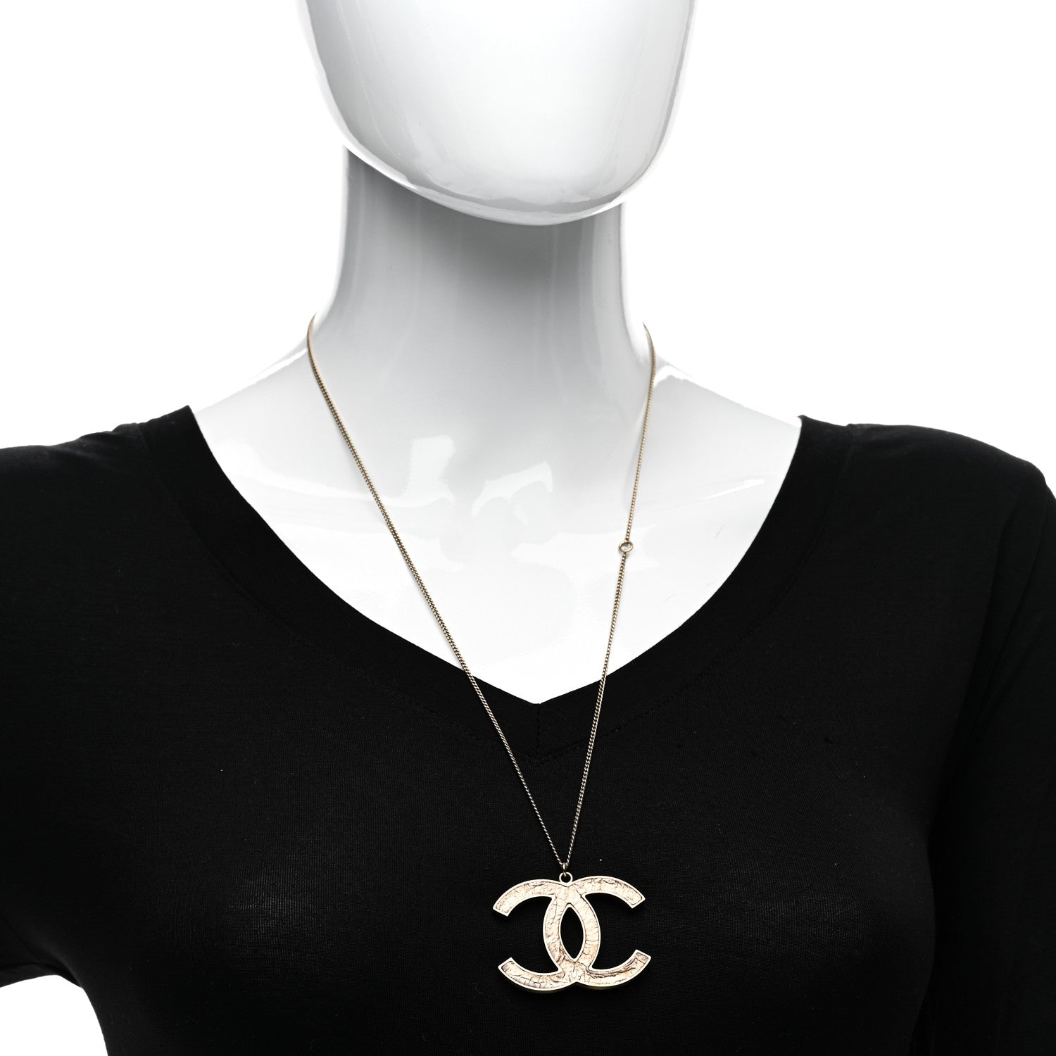 Chanel Metal Textured CC Pendant Necklace Gold 2 of 4