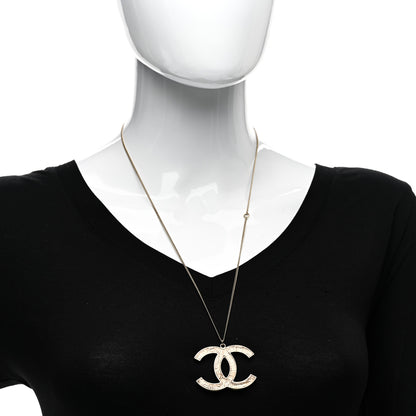 Chanel Metal Textured CC Pendant Necklace Gold 2 of 4