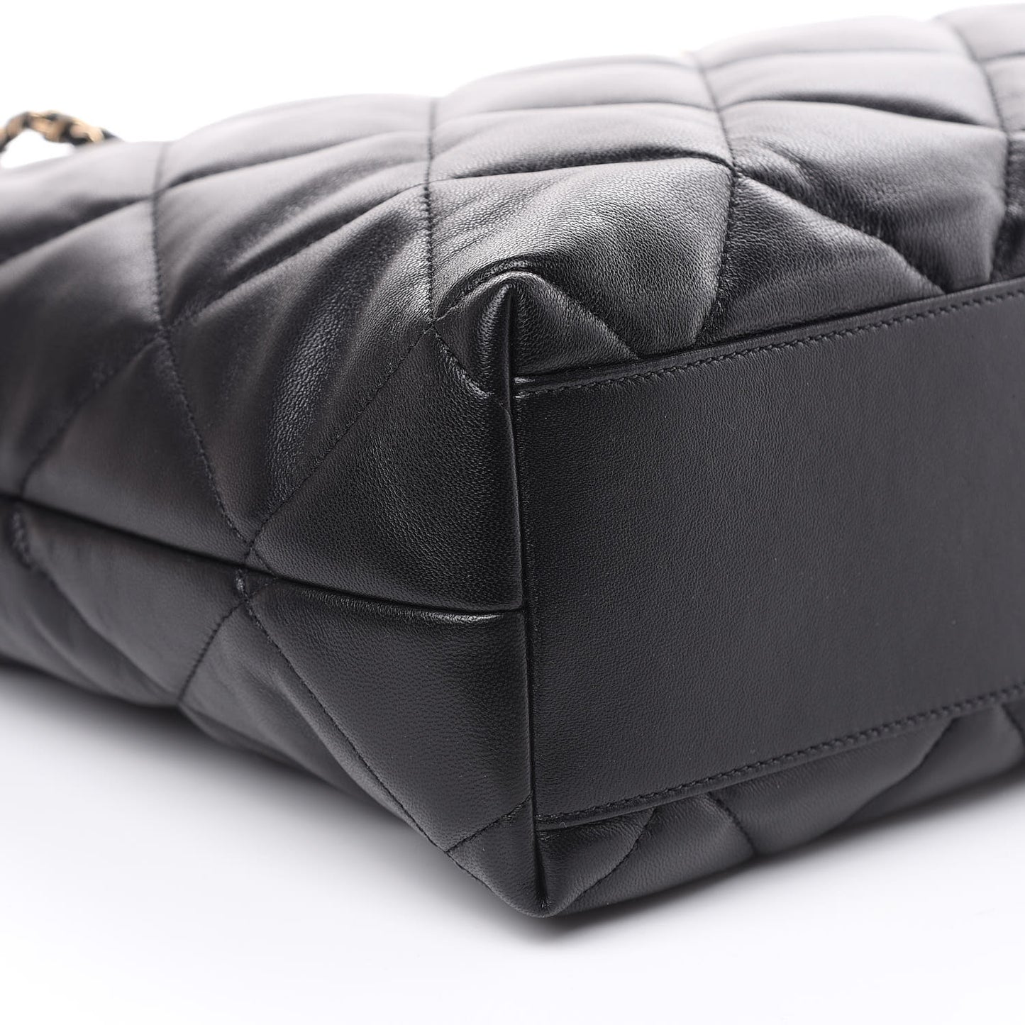 Lambskin Quilted Drawstring Shopping Bag Black