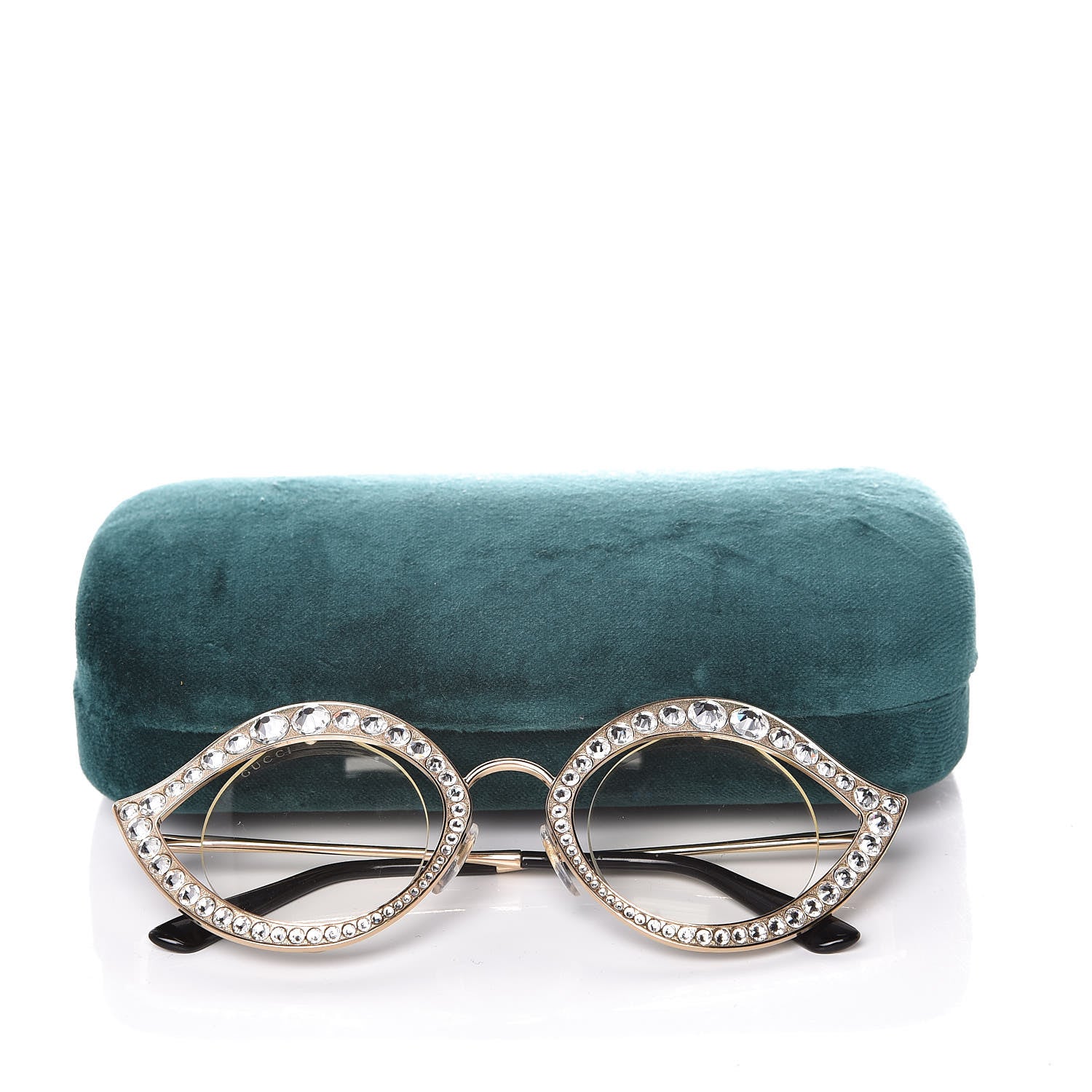 Gucci Metal Crystal Cat Eye Glasses GG0046/S Gold 7 of 7