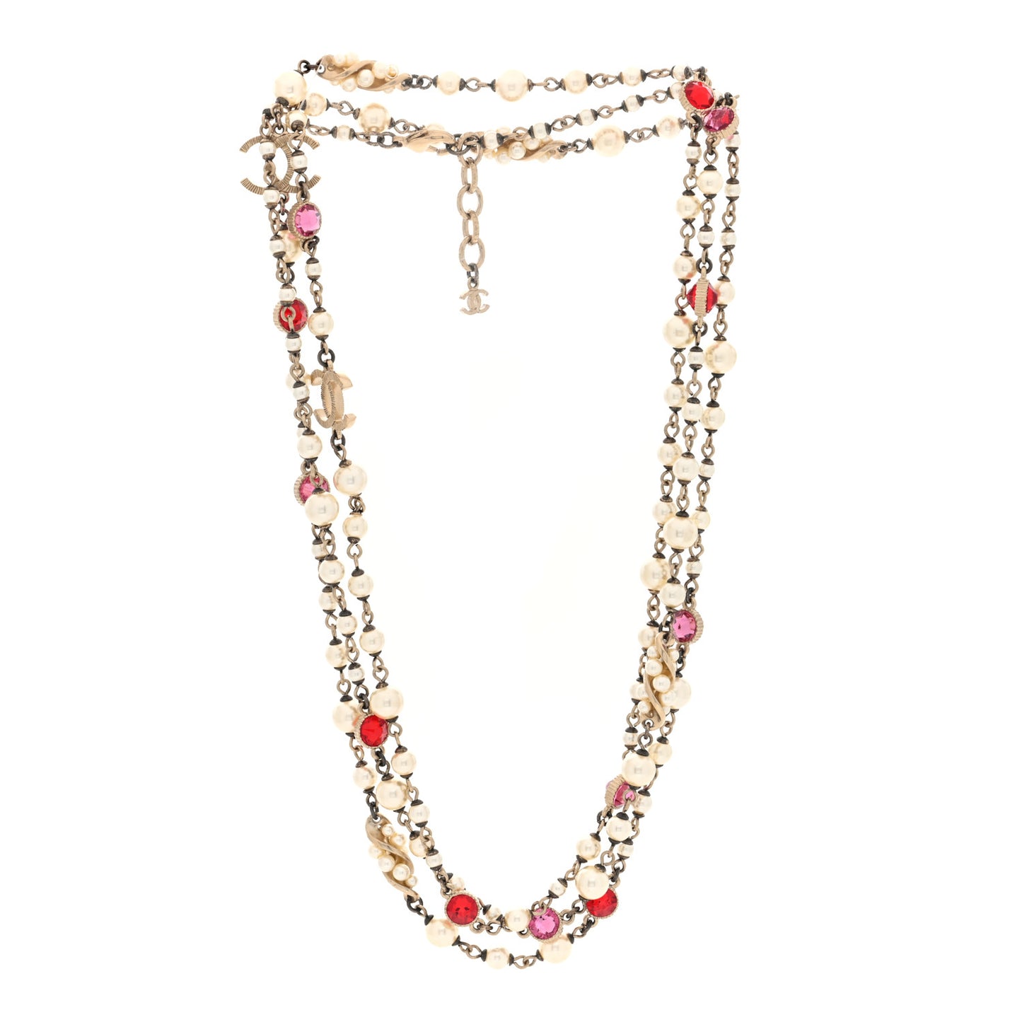 Pearl Crystal CC Long Necklace Gold Multicolor