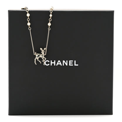 Chanel Pearl Crystal CC Deer Long Necklace Gold Green 6 of 6
