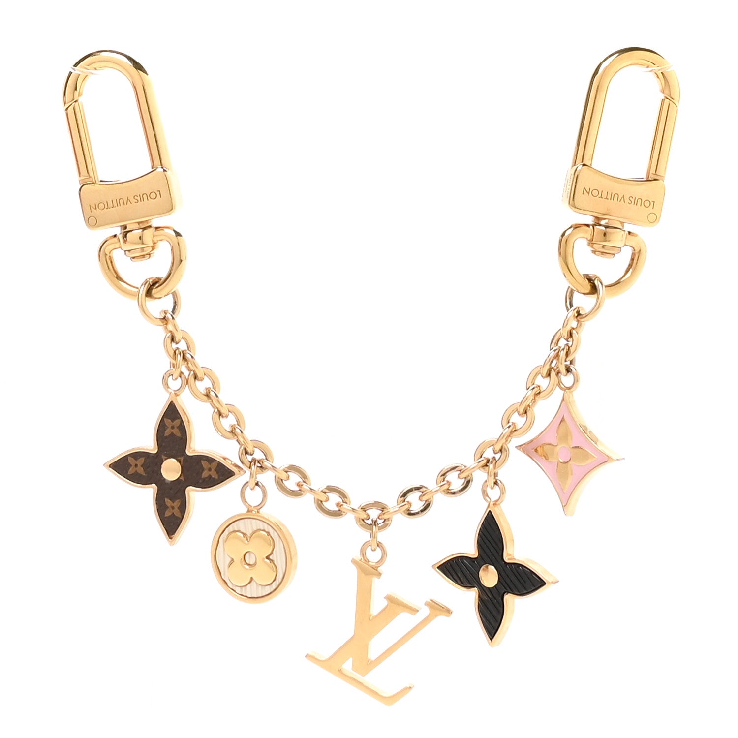 Louis Vuitton Brass Enamel Fleur De Monogram Bag Charm Chain Gold 1 of 4