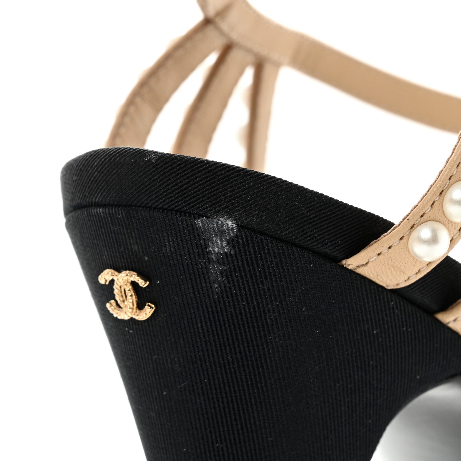 Chanel Lambskin Pearl Embellished Sandals 42 Black Beige 8 of 8