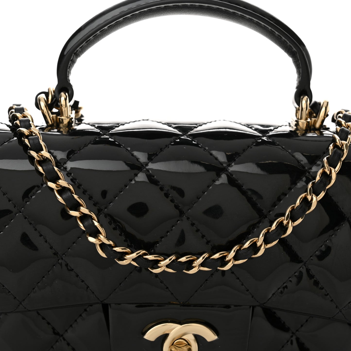 Patent Quilted Mini Top Handle Rectangular Flap Black