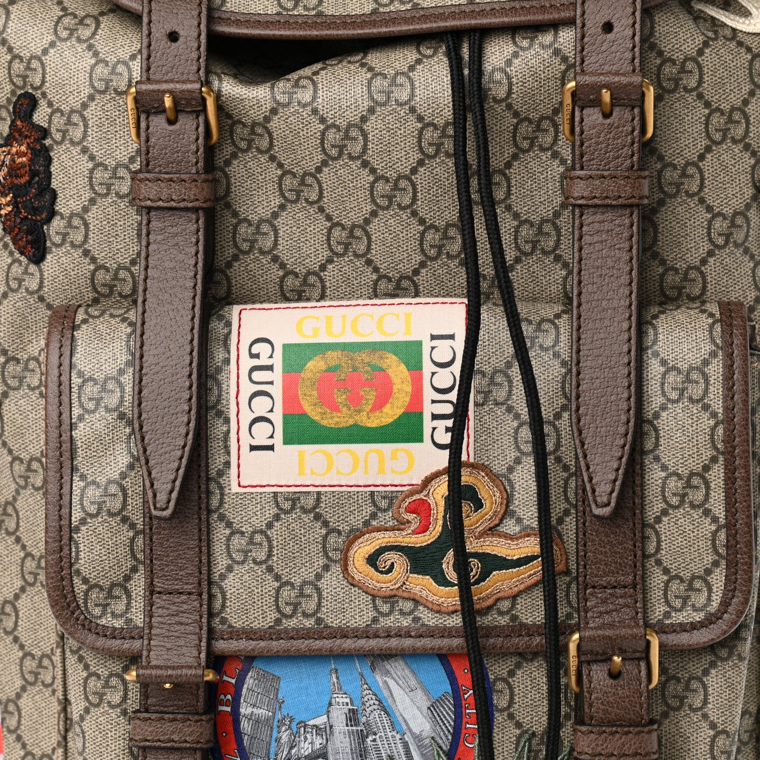 Gucci Soft GG Supreme Monogram Courrier Web Double Buckle Backpack Beige New Acero 8 of 11
