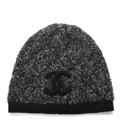 Chanel Cashmere Wool Silk Logo Beanie Hat Grey Black 1 of 5