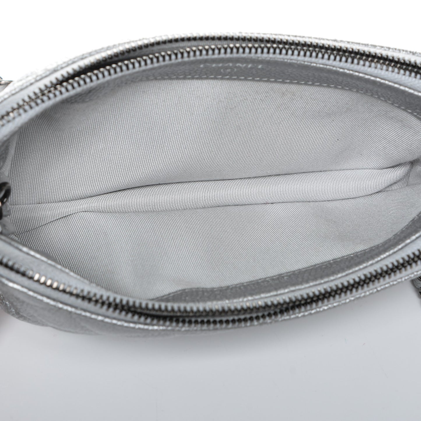 Metallic Caviar Quilted Small Clutch With Chain Silver