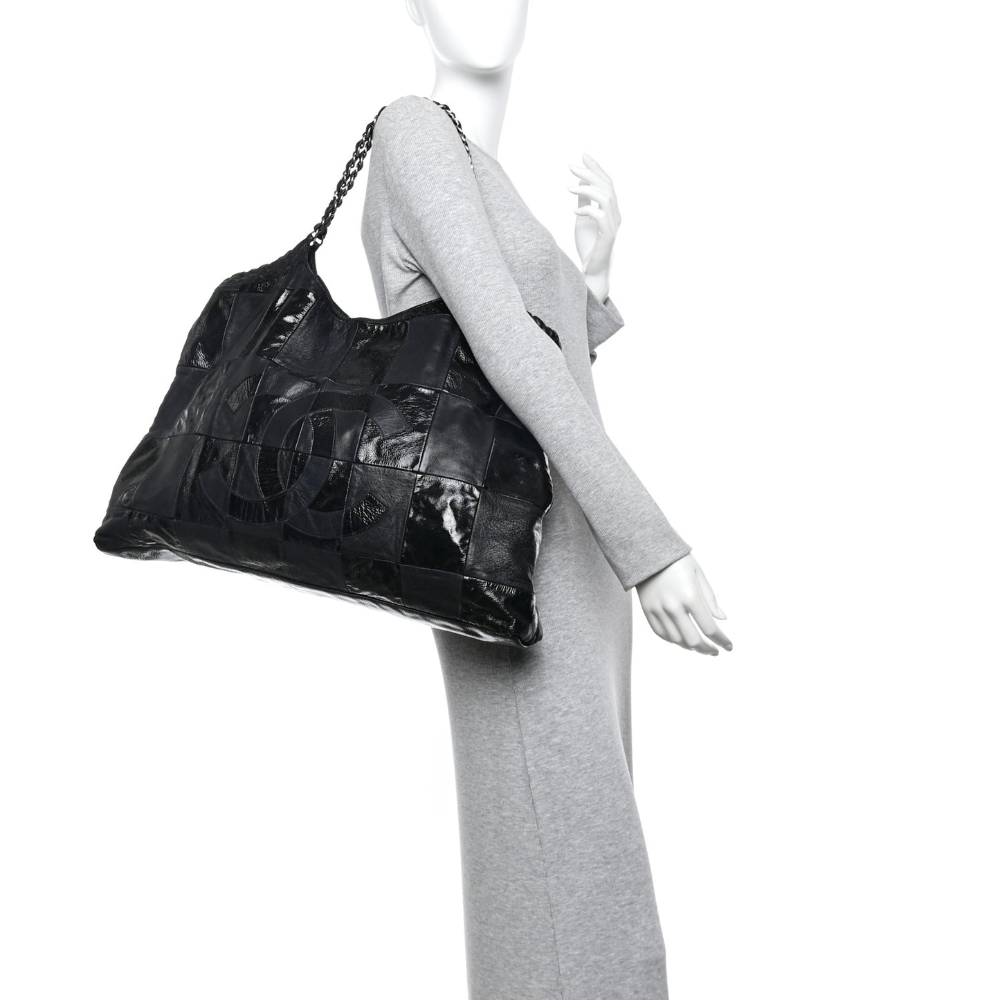 Patent Patchwork Brooklyn Tote Black