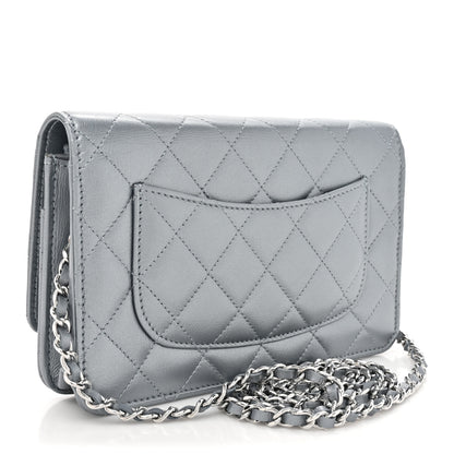 Chanel Metallic Lambskin Quilted Wallet On Chain WOC Silver 3 of 12
